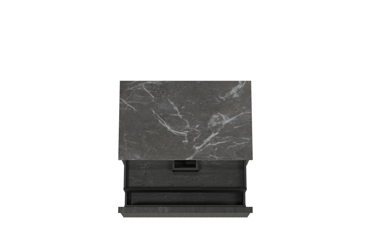 Balmani Forma zwevend badkamermeubel 90 x 55 cm zwarte eik met Stretto enkel tablet in marmer pietra grey, Verticale symmetrische rechte ribbel