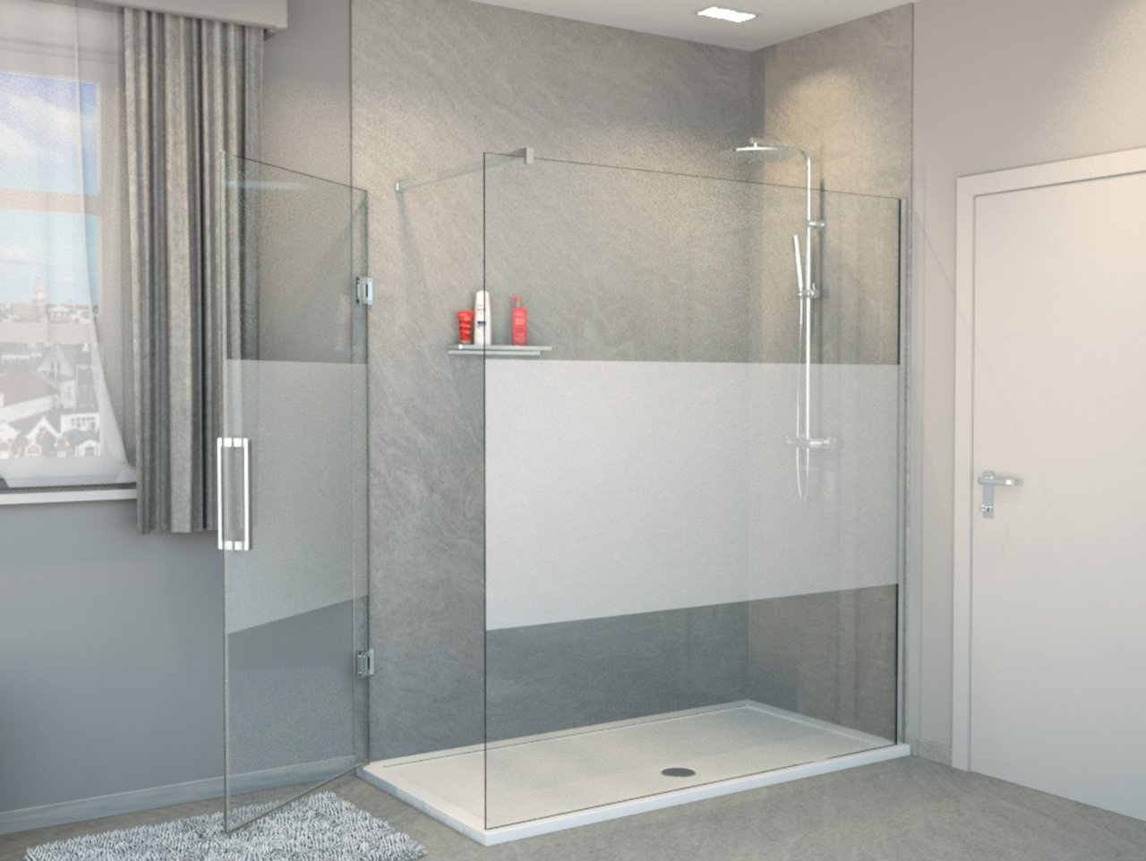 Balmani Modular inloopdouche met linkse deur 180 x 200 cm helder glas met matte strook glanzend chroom profiel