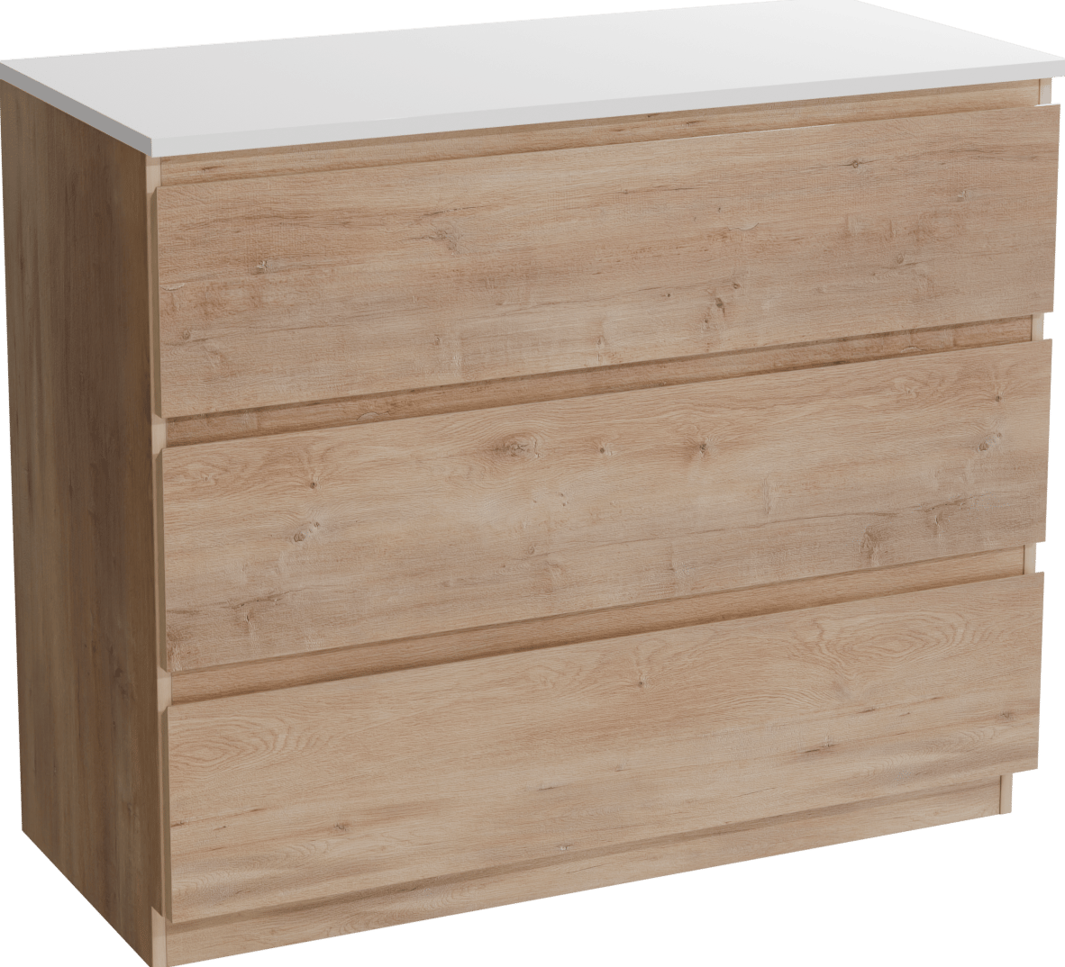 Linie Lado freistehendes Möbelstück Set: 100 x 46 cm, Naturbelassene Eiche, mit Lado Einzel- oder Doppel Waschtischplatte, Marmorkomposit Weiß matt
