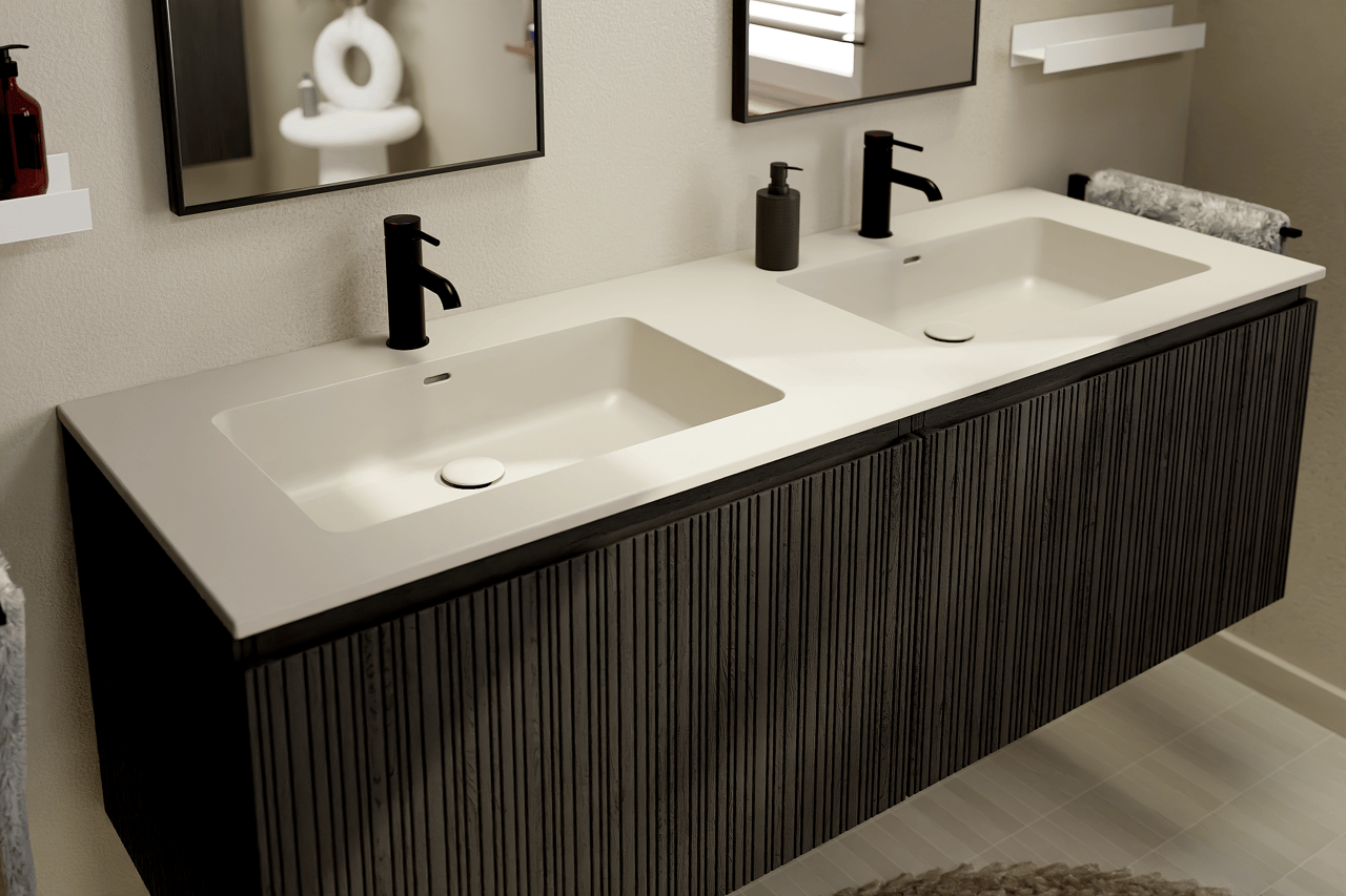 Storke Diva double vasque top solid soie grise matte 150 x 52 cm