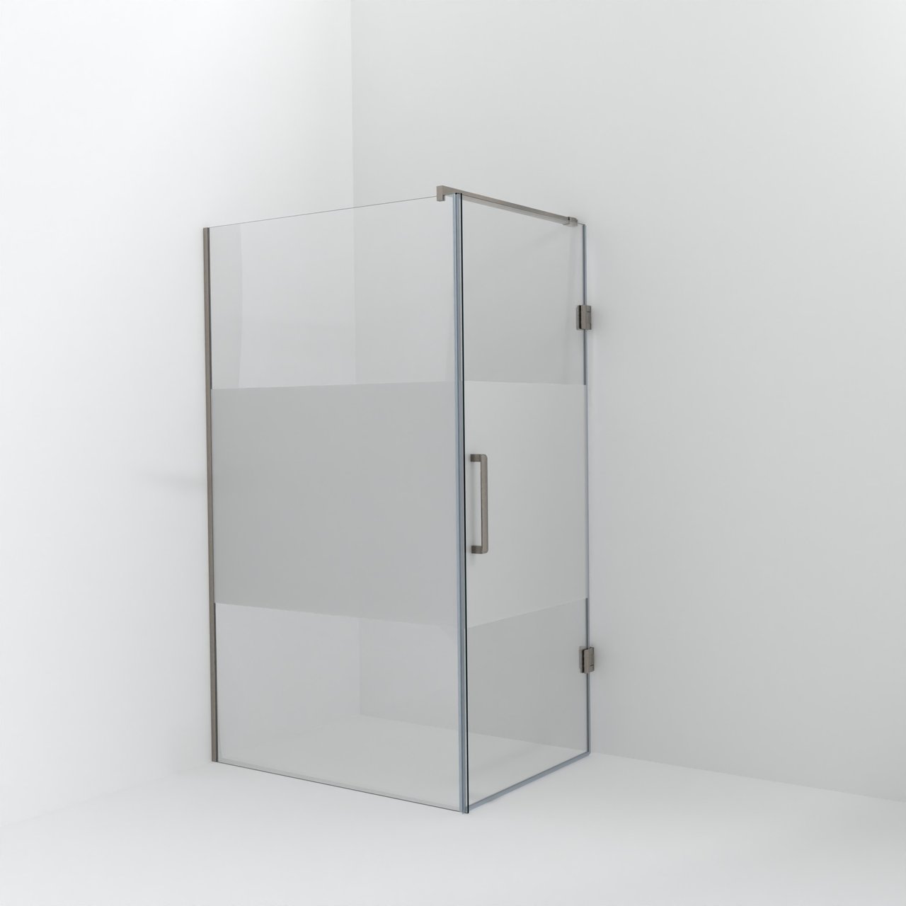Balmani Modular douche à l'italienne avec porte: 120 x 200 cm avec porte 90 cm, Verre transparent avec bande mate, Profil Brushed CoolMetal