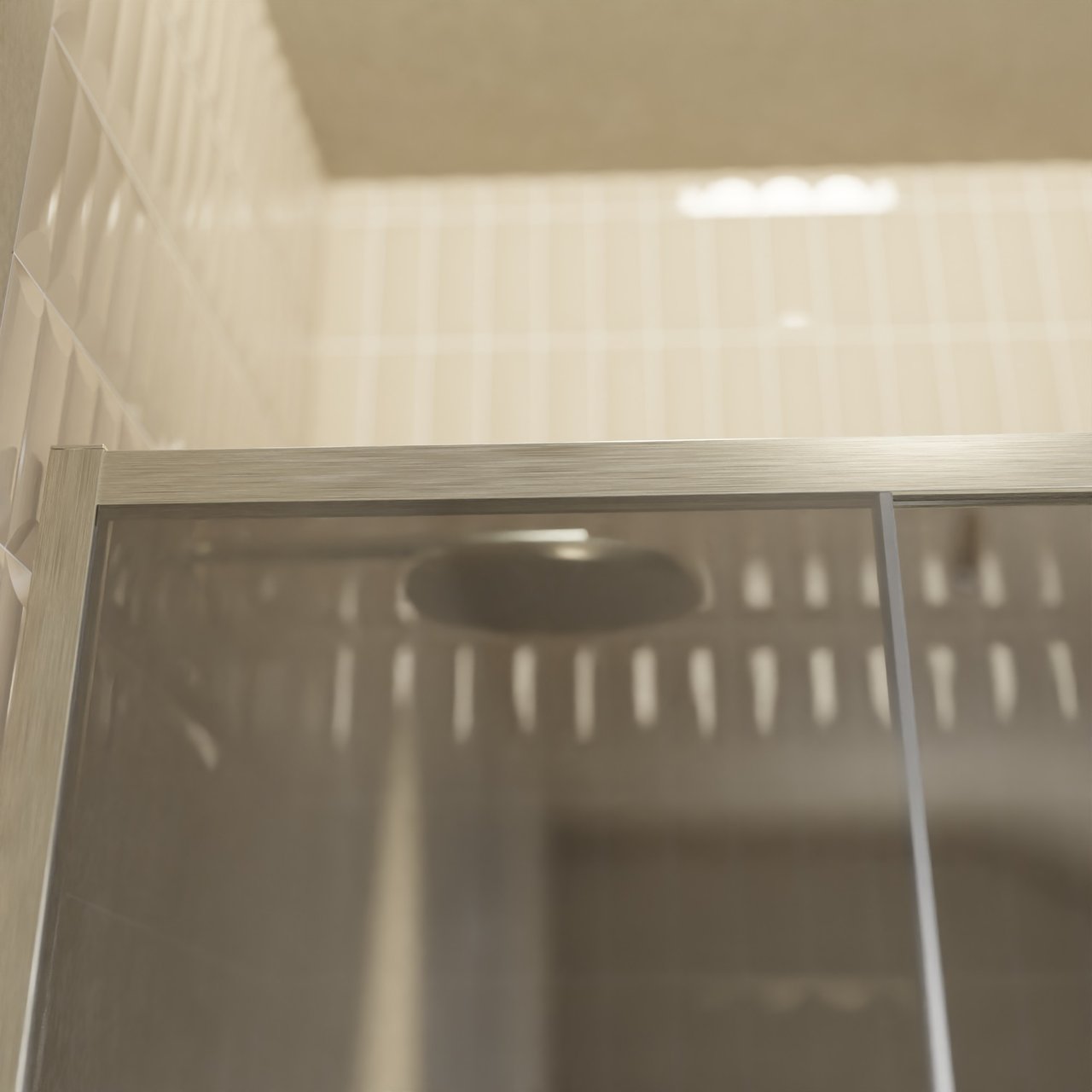Balmani Senses Design Dusche Schiebetür, Rechts, 160 cm x 210 cm, Reflex-Spiegelglas, Profil Brushed CoolMetal