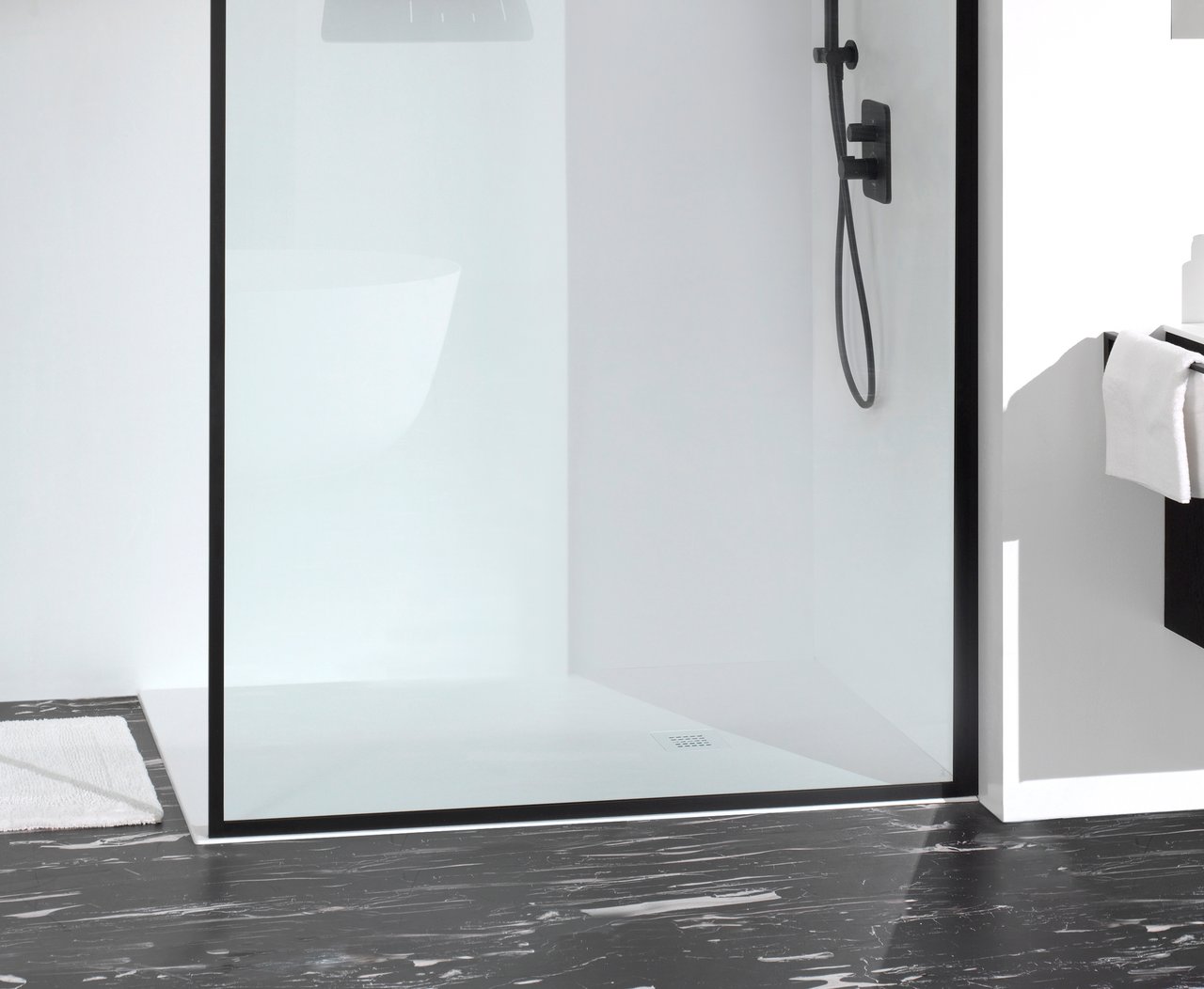 Balmani Vega receveur de douche 140 x 90 cm marbre composite blanc mat structure en ardoise