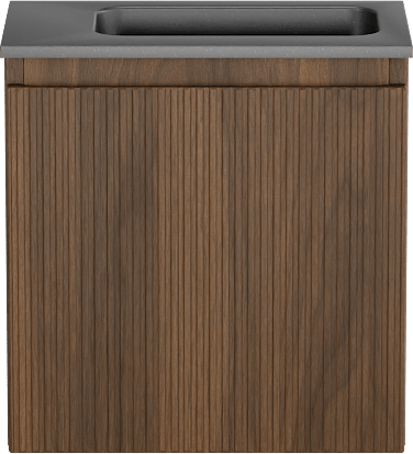 Storke Ribs meuble wc suspendu 40 x 22 cm noyer avec Fina plan vasque en quartz mat