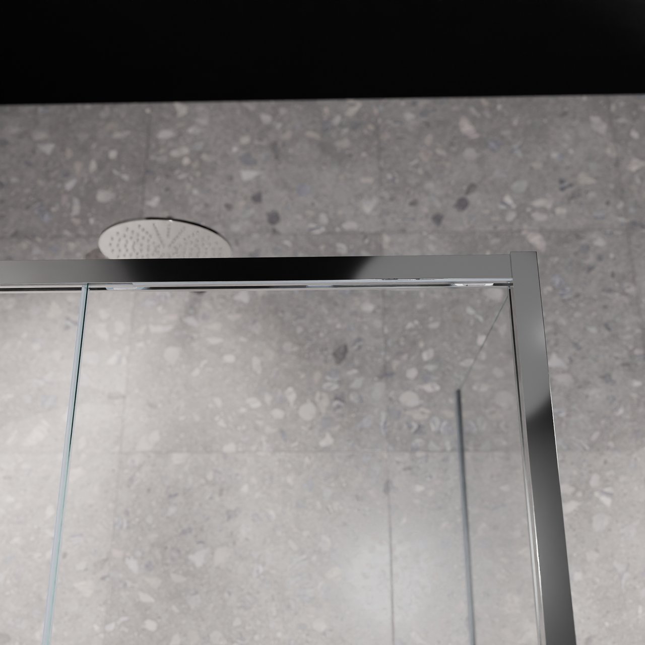 Balmani Senses Design douche d'angle avec porte coulissante à gauche et paroi latérale fixe, 160 x 100 cm, Verre transparent avec bande mate, Profil Chrome brillant