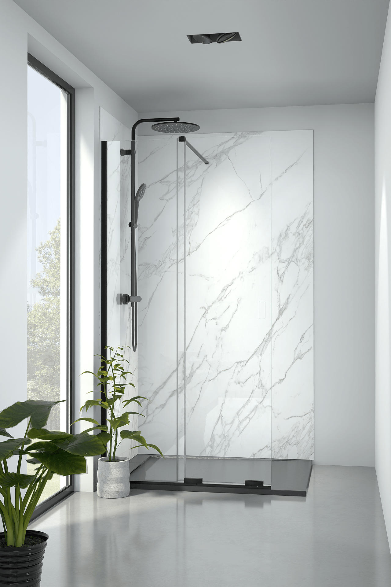 Balmani Move Slide  Walk-In-Dusche mit Schiebetür 100 x 200 cm Klarglas, inklusive Coating, matt schwarz Profil