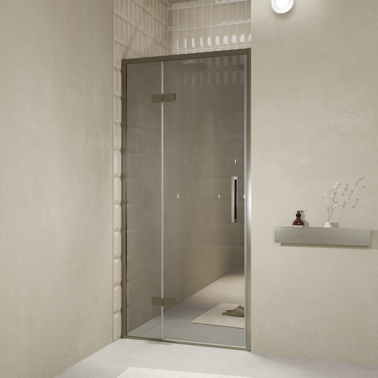 Balmani Senses Design porte pivotante à gauche 100 cm x 210 cm verre Miroir Reflex, Profil Brushed GunMetal, coating inclus