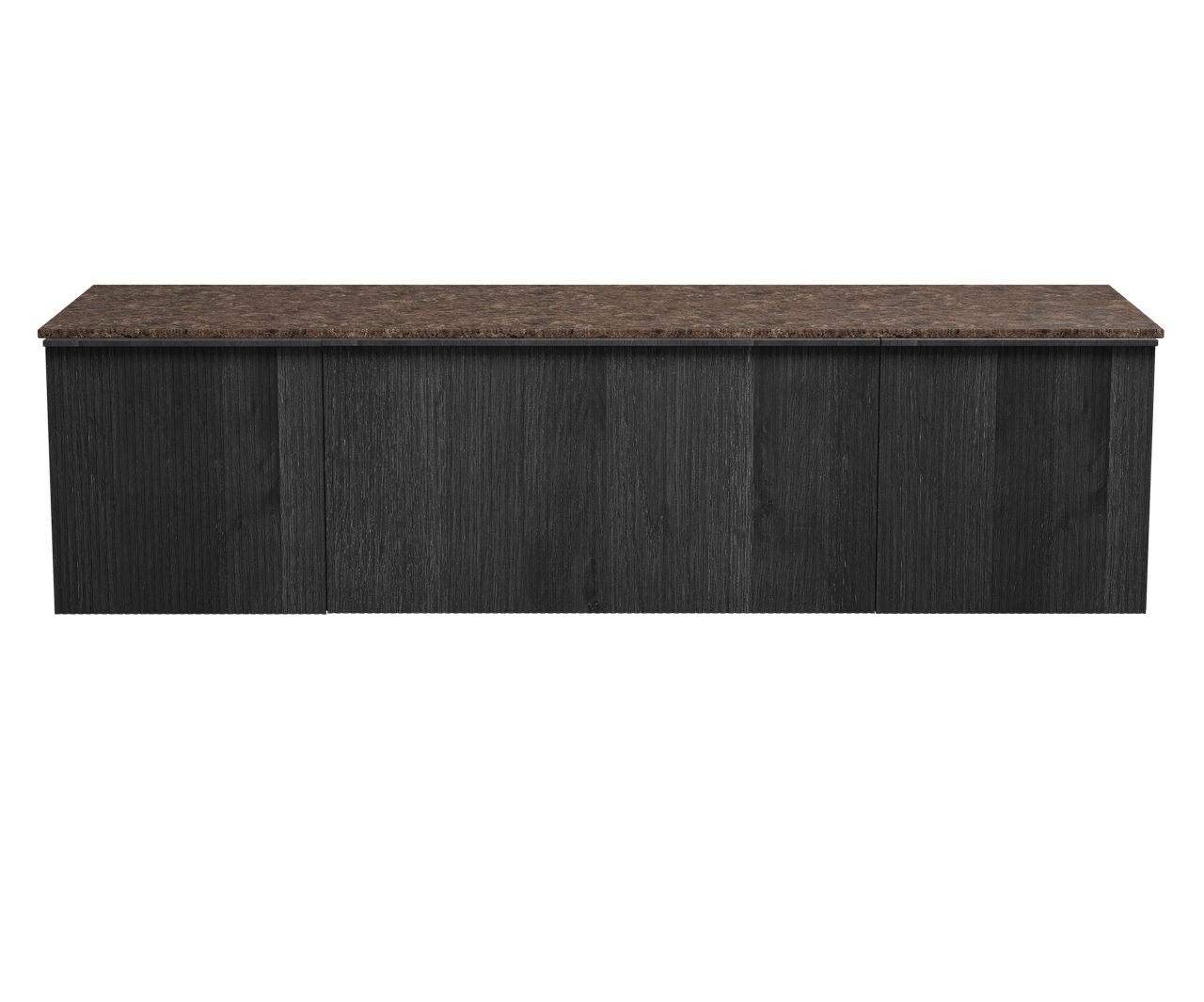 Balmani Forma hängendes Möbelstück Set: 180 x 55 cm, Schwarze Eiche, mit Stretto Einzel- oder Doppel Waschtischplatte, Marmor, Dark Emperador, Vertikale symmetrische gerade Rippe