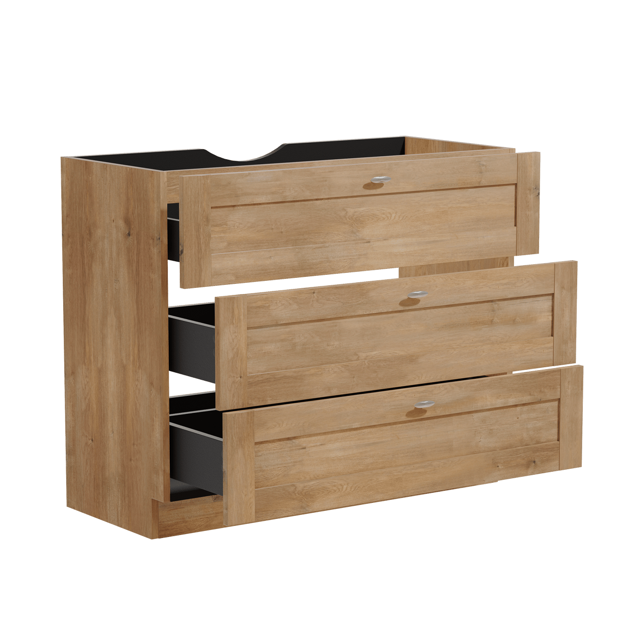 Linie Classo stehender Waschbeckenunterschrank: 100 x 46 cm, Eiche Natur, 3 Schubladen