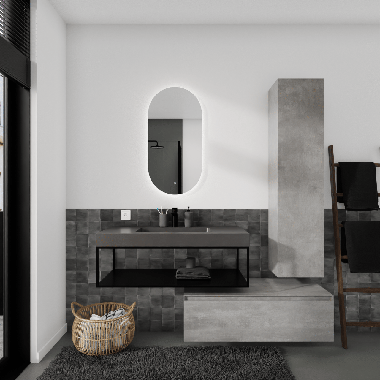 Storke Edge Modulo hängender Waschbeckenunterschrank: 105 x 48 cm, Beton dunkelgrau, 1 Schublade
