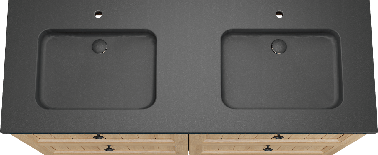 Balmani Lemon staand badkamermeubel 150 x 55 cm, fineer natuur eik met Napoli dubbele wastafel in graniet zwart