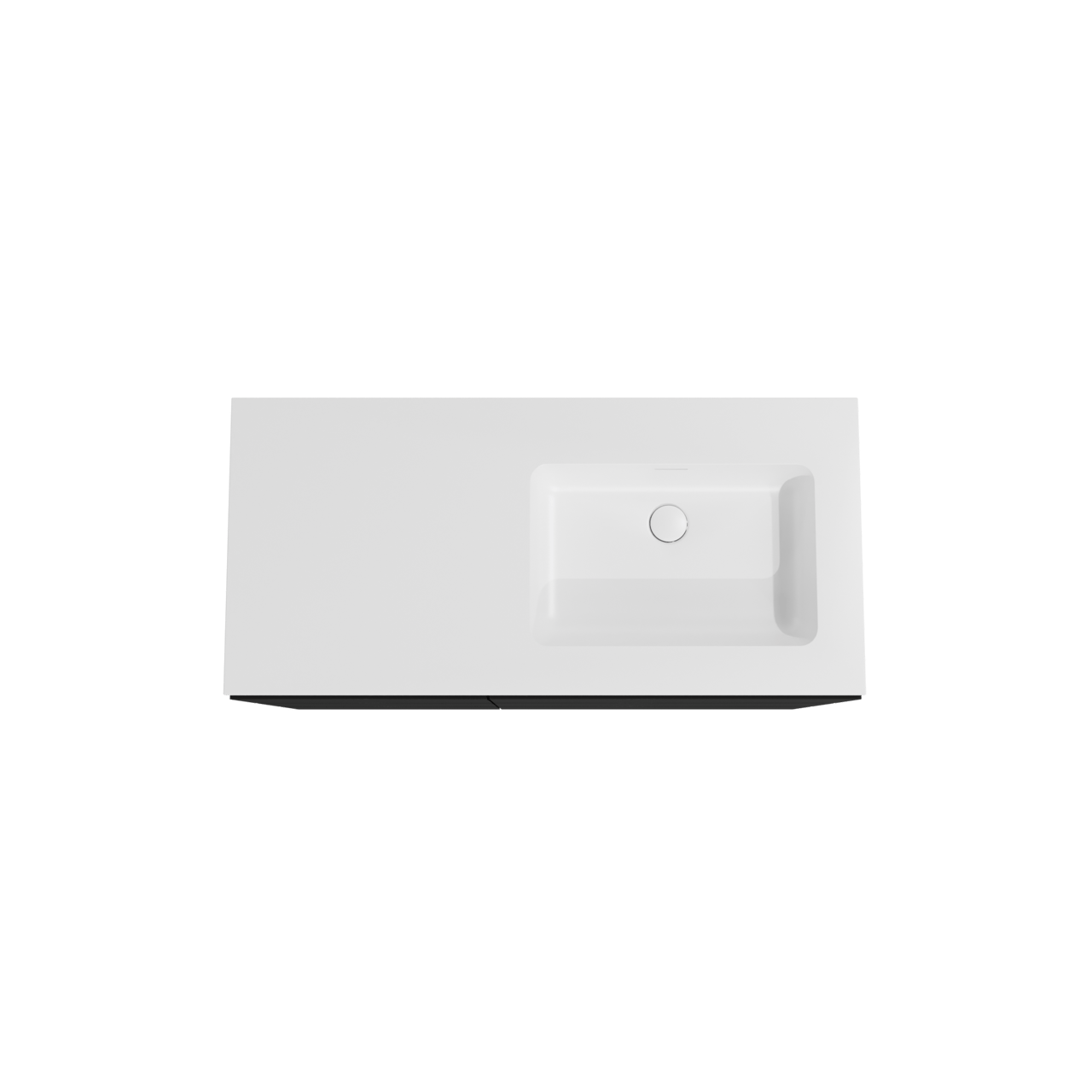Storke Edge meuble salle de bains à poser 110 x 52 cm noir mat avec Mata plan vasque asymétrique à droite en solid surface blanc mat