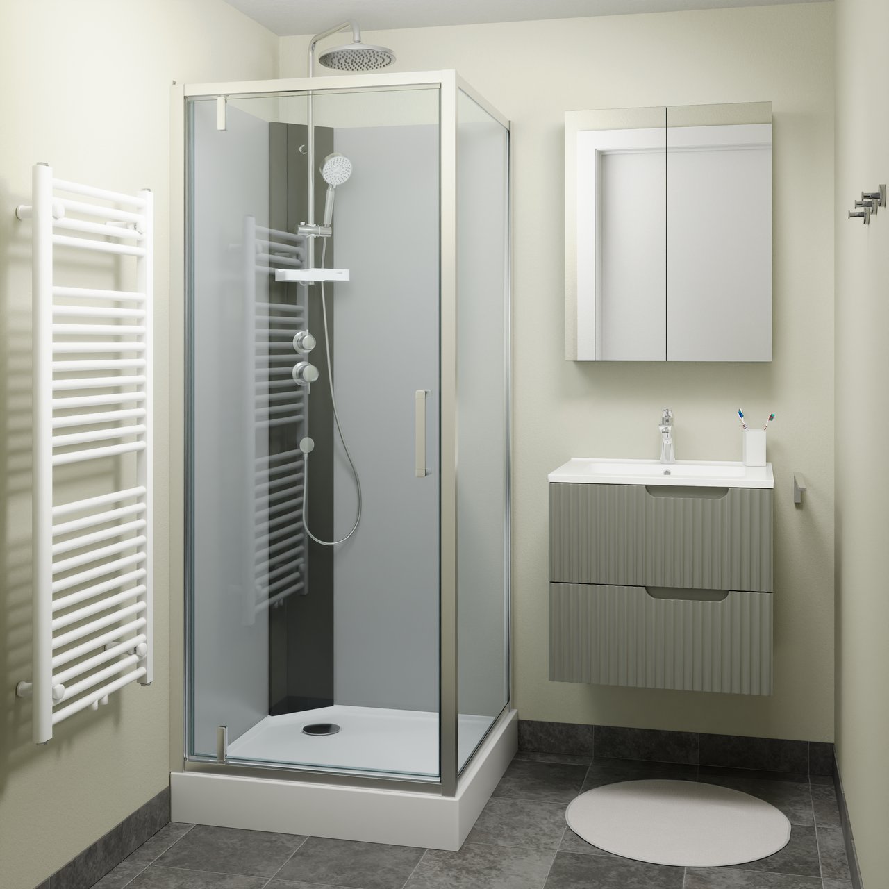 Linie Salta cabine de douche avec portes pivotantes 80 x 80 cm verre transparent profil chrome avec robinet