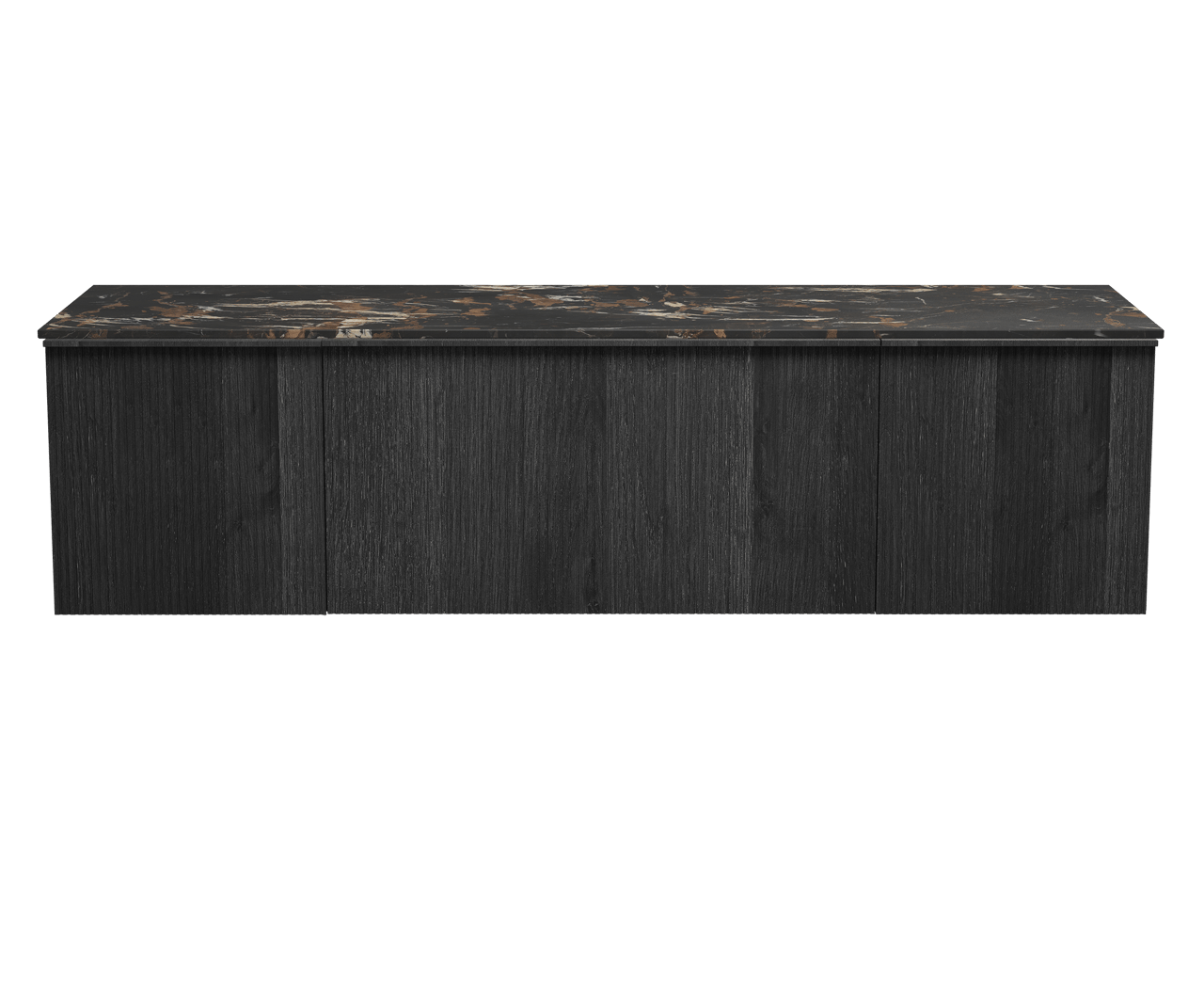 Balmani Forma meuble salle de bains suspendu 180 x 55 cm chêne noir avec Stretto tablette simple ou double en marbre portoro gold, Nervure droite symétrique verticale