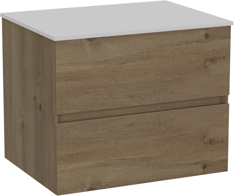 Storke Edge zwevend badkamermeubel 60 x 46 cm ruwe eik met Tavola enkel tablet in solid surface mat wit