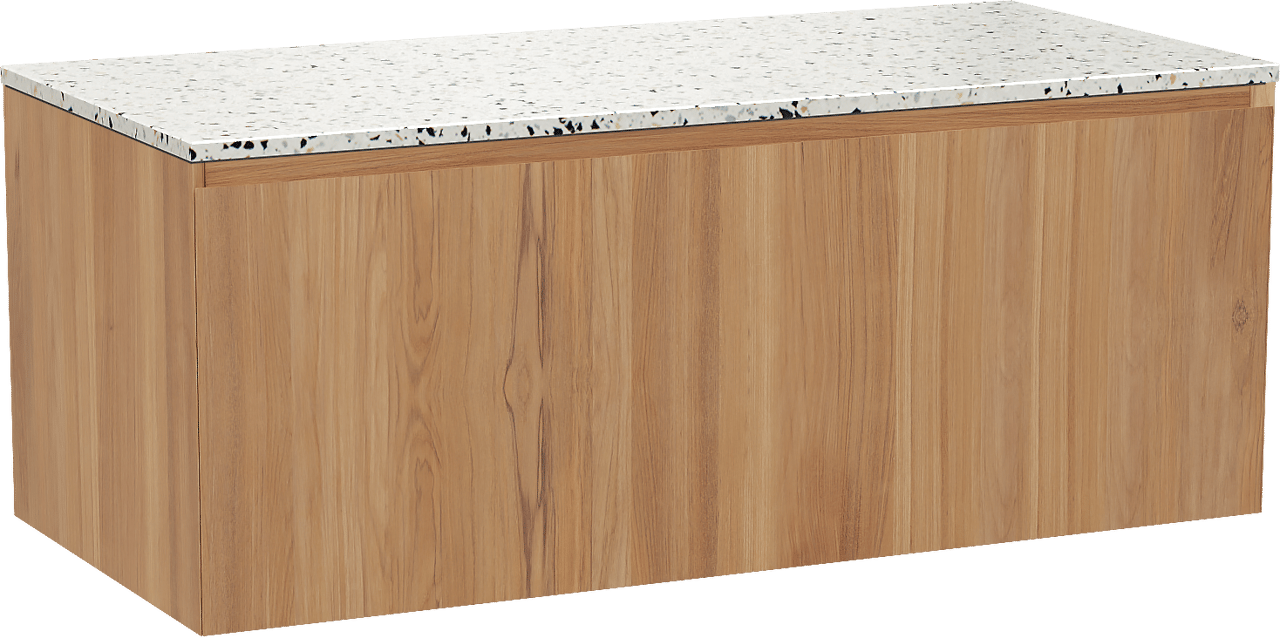 Balmani Idra by Mitra meuble salle de bains suspendu 120 x 55 cm teck avec Stretto tablette simple ou double en blanc/noir mat terrazzo
