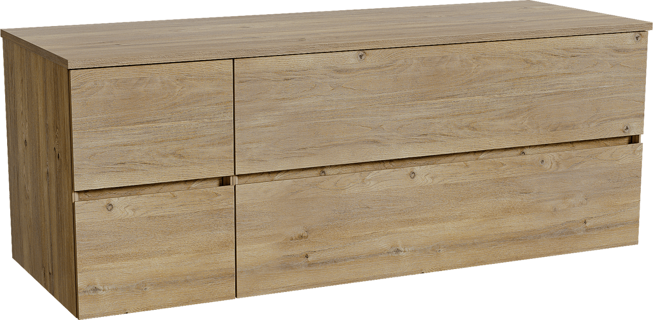Storke Edge zwevend badkamermeubel 140 x 52 cm ruwe eik met Panton enkel of dubbel tablet in melamine ruwe eik