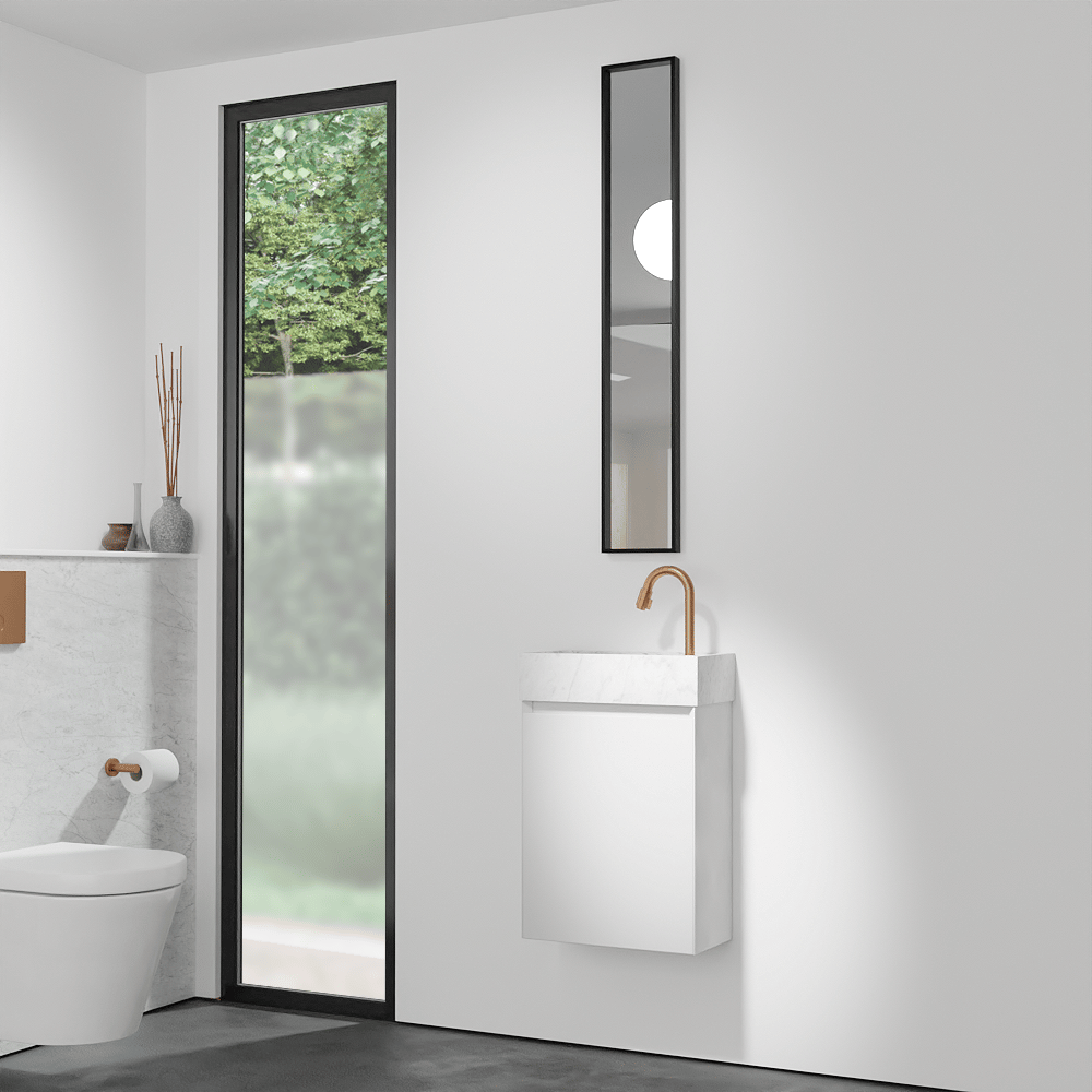 Balmani Mitra meuble wc suspendu 42 x 21 cm blanc mat avec Dama lavabo en marbre Carrara
