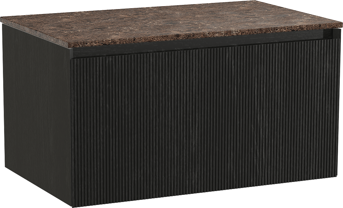 Balmani Fila by Mitra zwevend badmeubel 90 x 55 cm zwart eiken met Stretto enkel wastafelblad in marmer dark emperador, Verticale symmetrische rechte ribbel