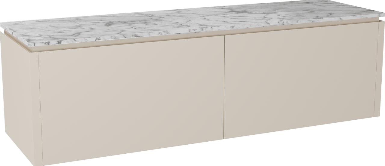 Balmani Eclips hängendes Möbelstück Set: 180 x 55 cm, Sandbeige, mit Stretto Einzel- oder Doppel Waschtischplatte Carrara-Marmor