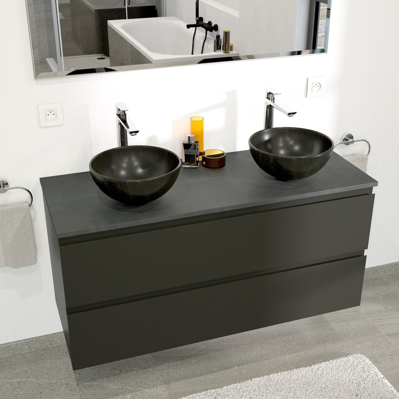 Linie Lavo vasque à poser porcelaine Noir Mat rond Ø 32 cm
