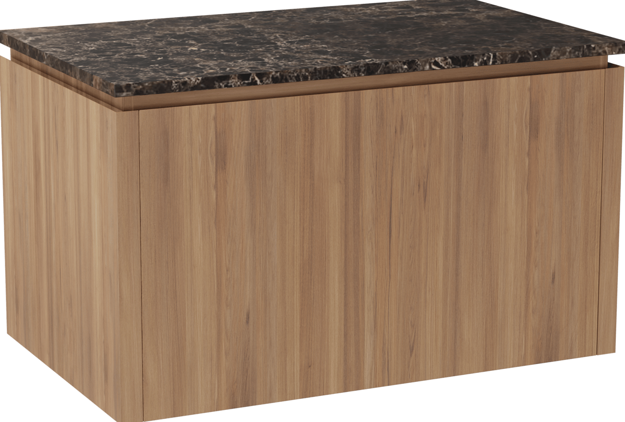 Balmani Eclips hängendes Möbelstück Set: 90 x 55 cm, Teak, mit Stretto Einzel Waschtischplatte Marmor Dark Emperador