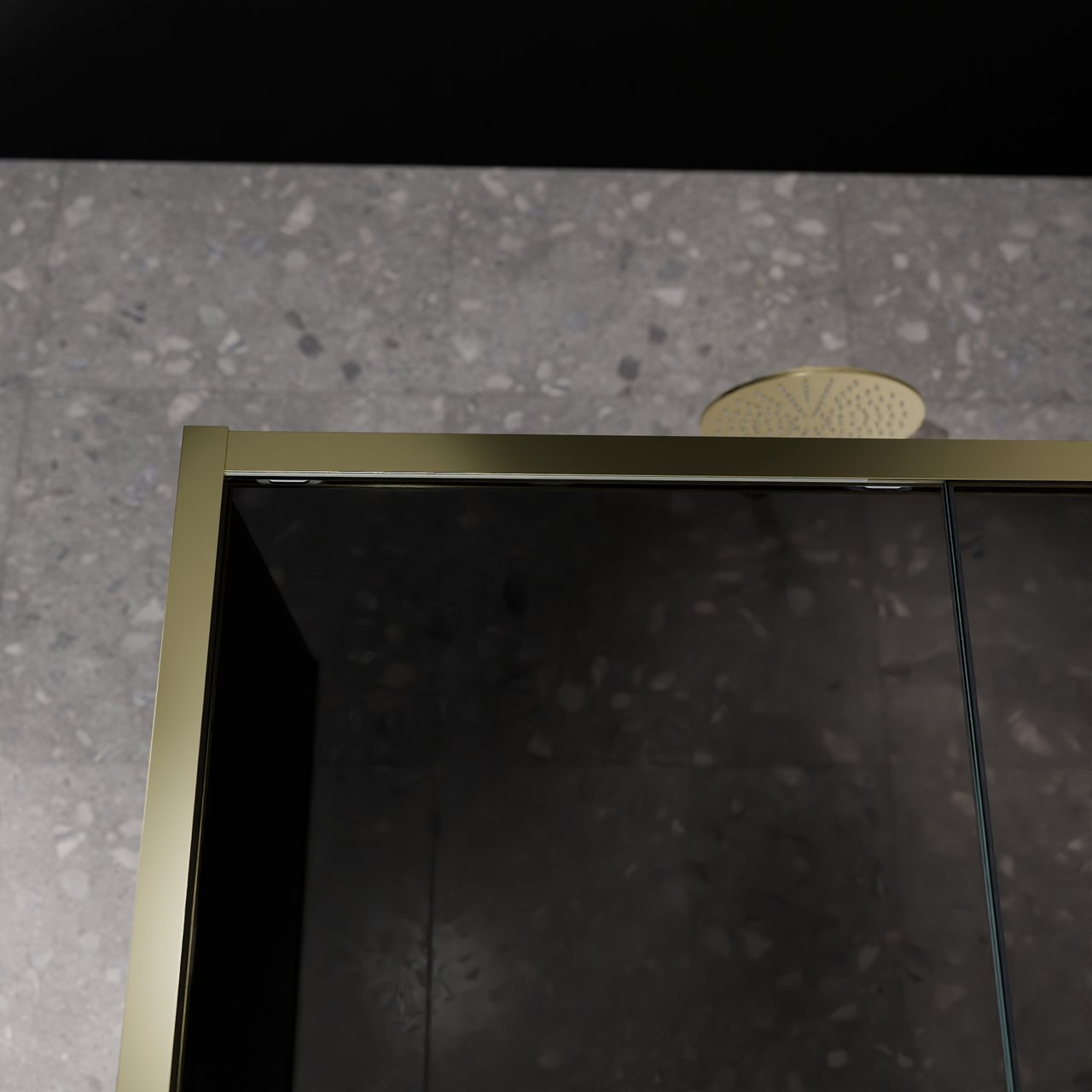 Balmani Senses Design douche d'angle avec porte coulissante à droite et paroi latérale fixe, 120 x 100 cm, Verre fumé, Profil Brushed Champagne Gold, coating inclus