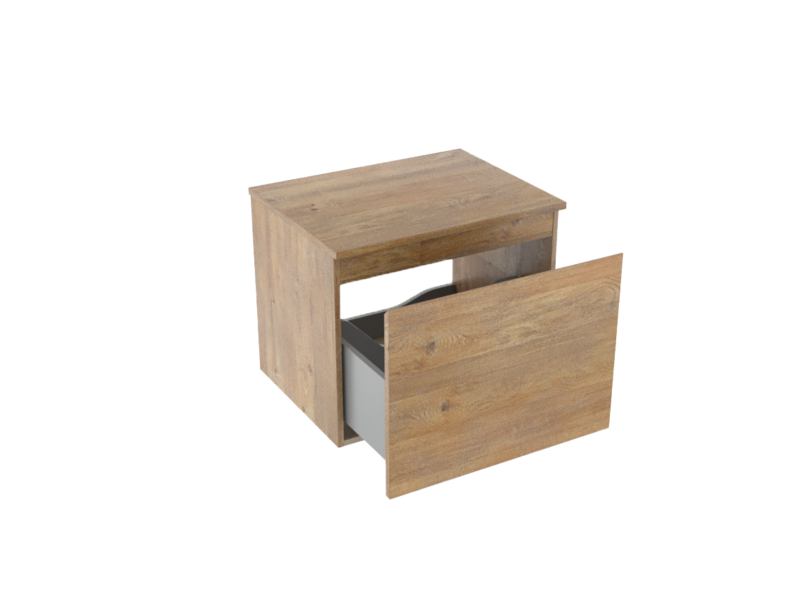 Linie Lado hängendes Möbelstück Set: 60 x 46 cm, Naturbelassene Eiche, mit Lado Einzel Waschtischplatte, Melamin Naturbelassene Eiche