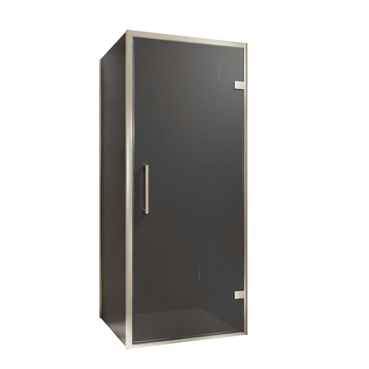 Balmani Senses Design douchehoek met rechtse draaideur en vaste zijwand, 90 x 80 cm, Rookglas, Brushed CoolMetal profielen
