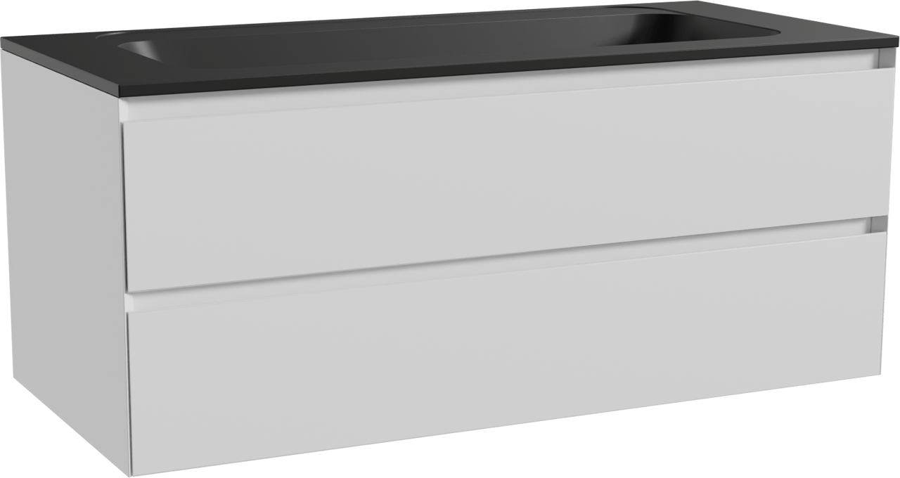 Balmani Mitra meuble salle de bains suspendu 120 x 55 cm blanc mat avec Tablo Strada lavabo simple pour 2 trous de robinet en marbre composite noir mat