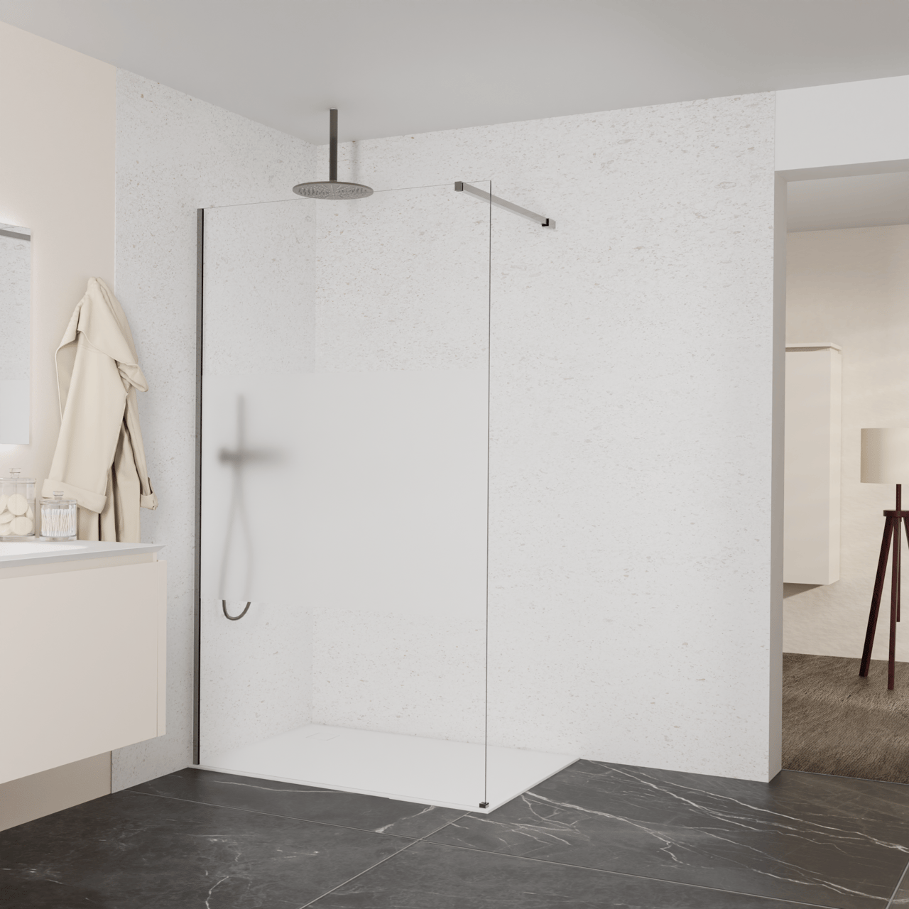 Balmani Modular douche à l'italienne: 120 x 200 cm, Verre transparent avec bande mate, Profil Brushed GunMetal