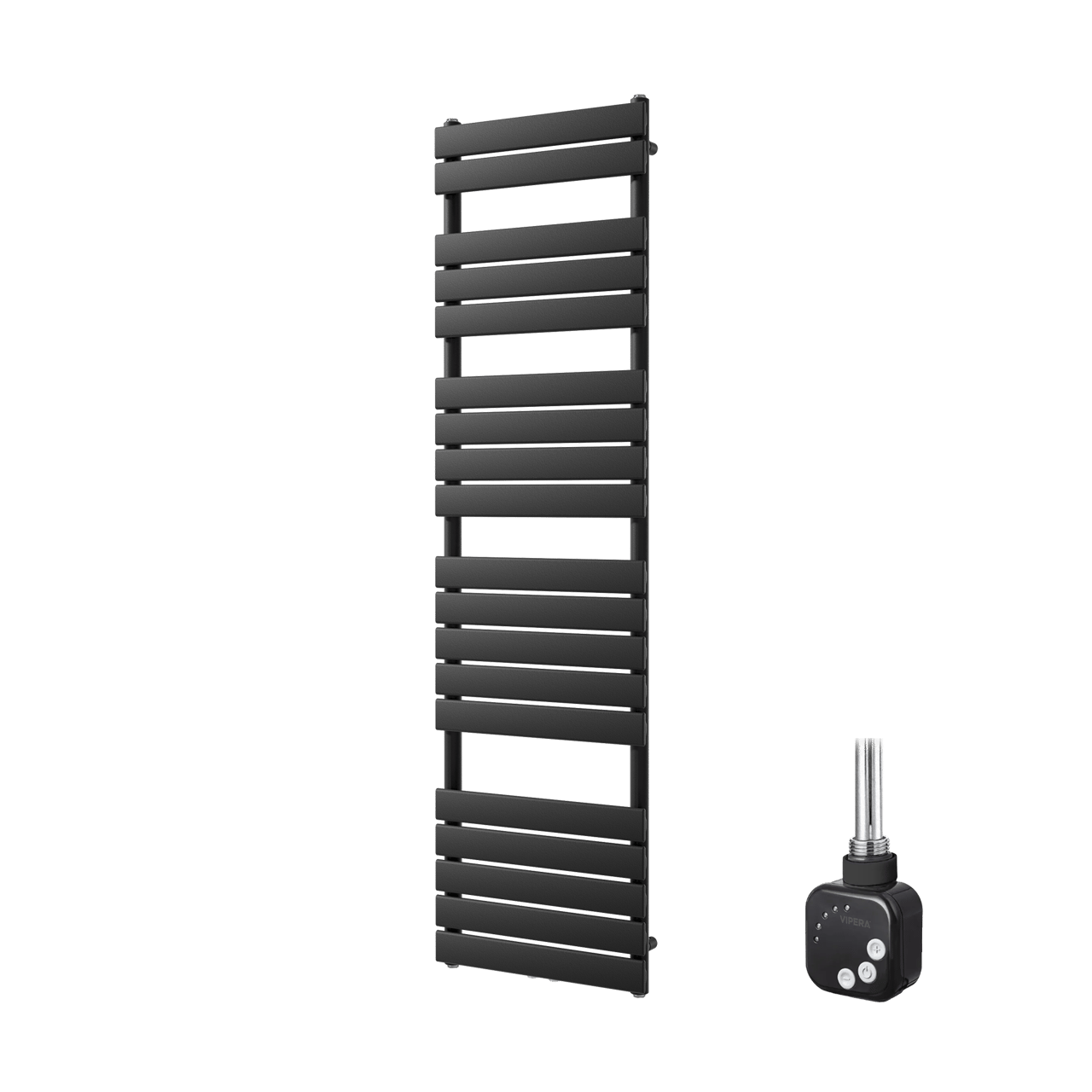 Vipera Vulcan enkele handdoekradiator 50 x 180 cm elektrische verwarming mat zwart zij- en middenaansluiting 800W, weerstand inbegrepen