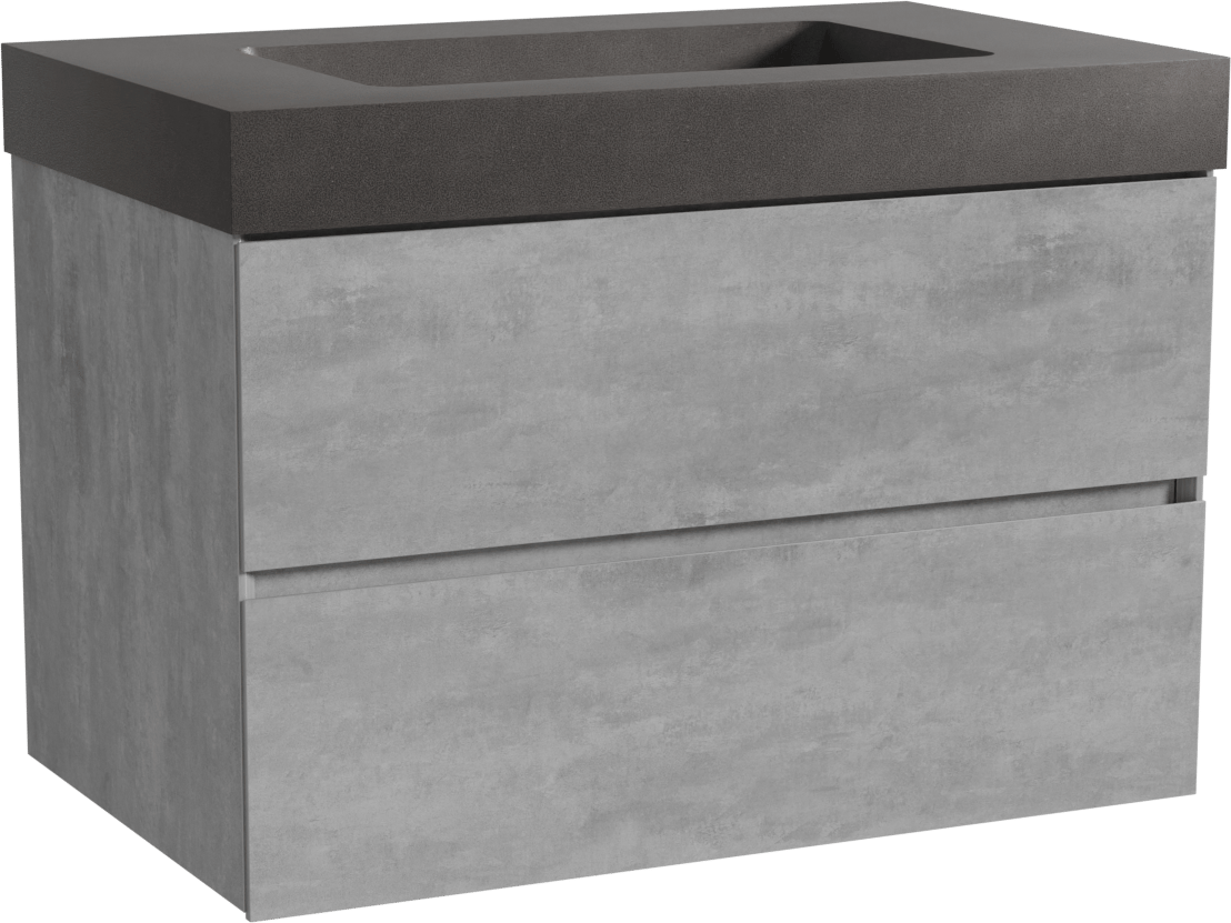 Storke Edge zwevend badkamermeubel 85 x 52 cm beton donkergrijs met Scuro High enkele wastafel in kwarts mat zwart