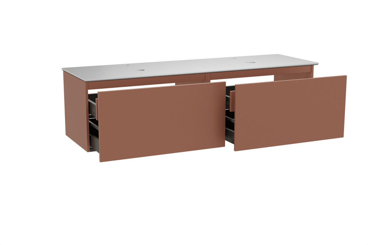 Balmani Sfera by Lucida meuble salle de bains suspendu 180 x 55 cm cotto avec Facetta tablette double en solid surface blanc mat
