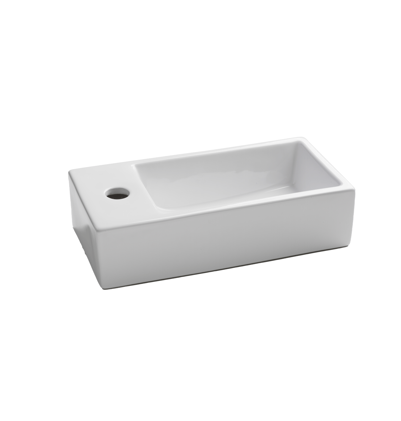 Luca Varess Cubic midi fonteintje Hoogglans Wit Porselein 40,5x20 cm links