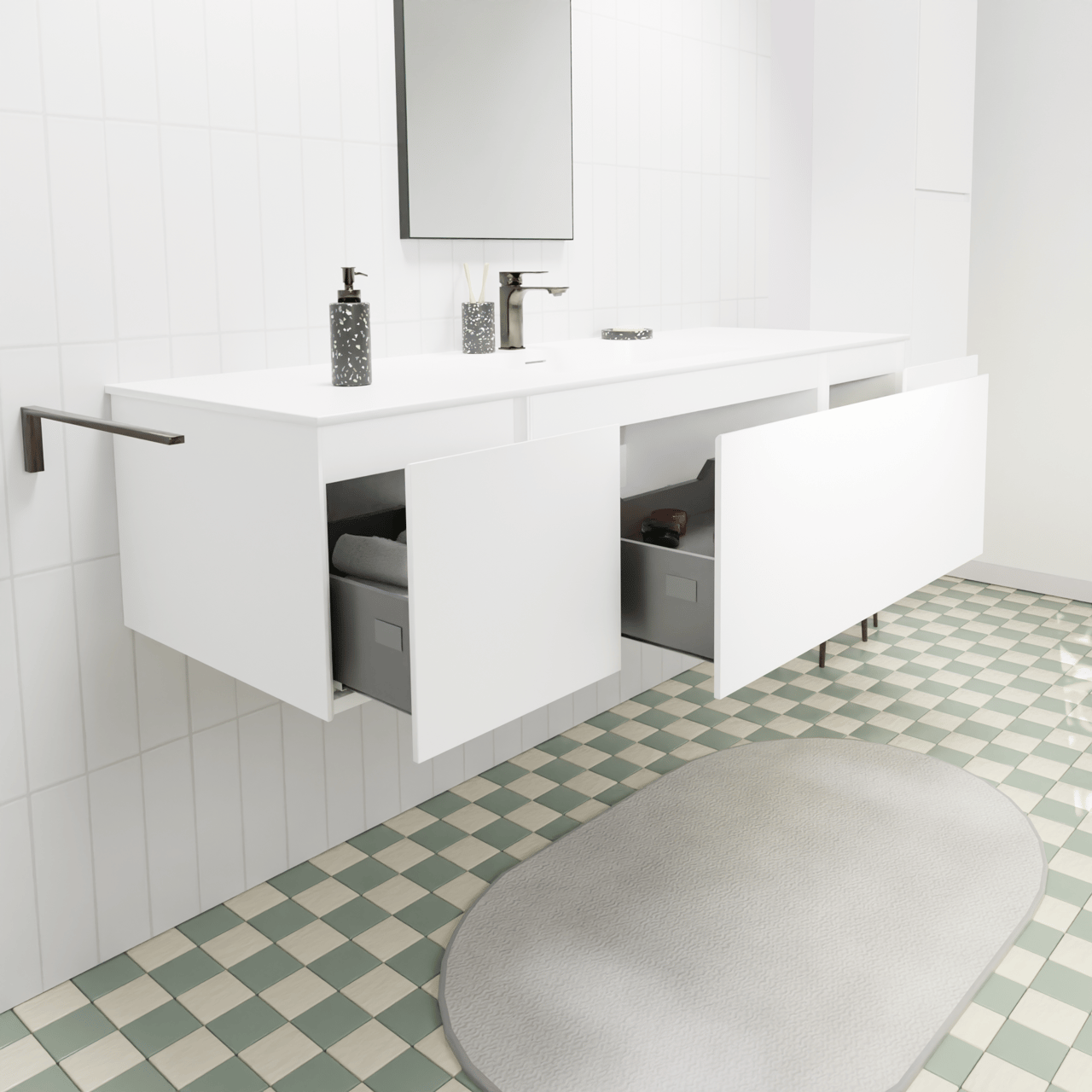 Storke Edge meuble salle de bains suspendu 155 x 52 cm blanc mat avec Mata plan simple en solid surface blanc mat