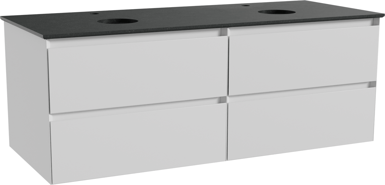 Balmani Mitra meuble salle de bains suspendu 135 x 55 cm blanc mat avec Facetta tablette double en granit noir