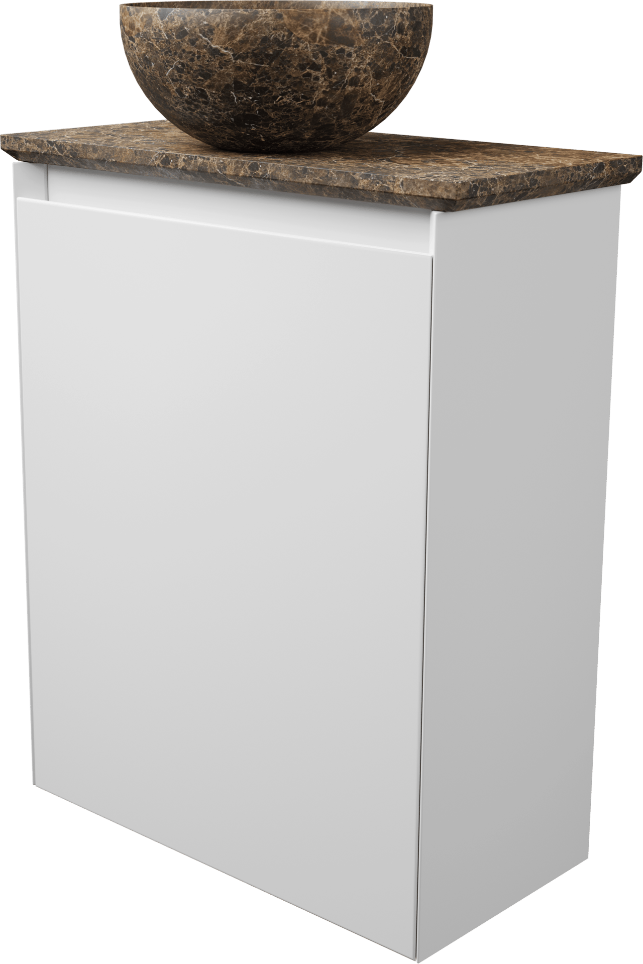 Balmani Mitra zwevend toiletmeubel 42 x 21 cm mat wit met Facetta tablet en Bari XS waskom in Dark Emperador marmer