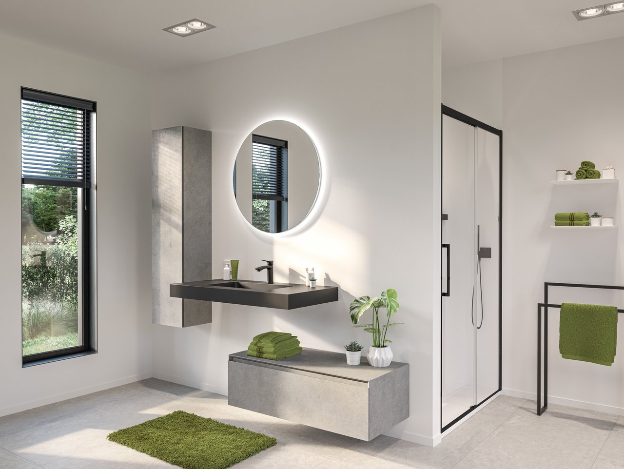 Storke Edge Modulo hängender Waschbeckenunterschrank: 105 x 48 cm, Beton dunkelgrau, 1 Schublade