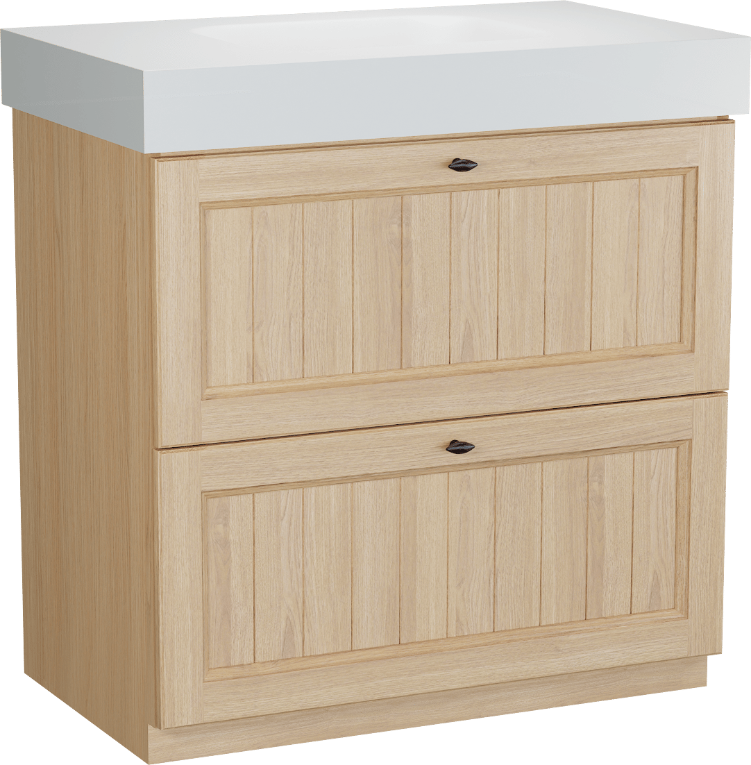 Balmani Lemon staand badkamermeubel 90 x 55 cm, fineer natuur eik met Arcato enkele wastafel in mat wit