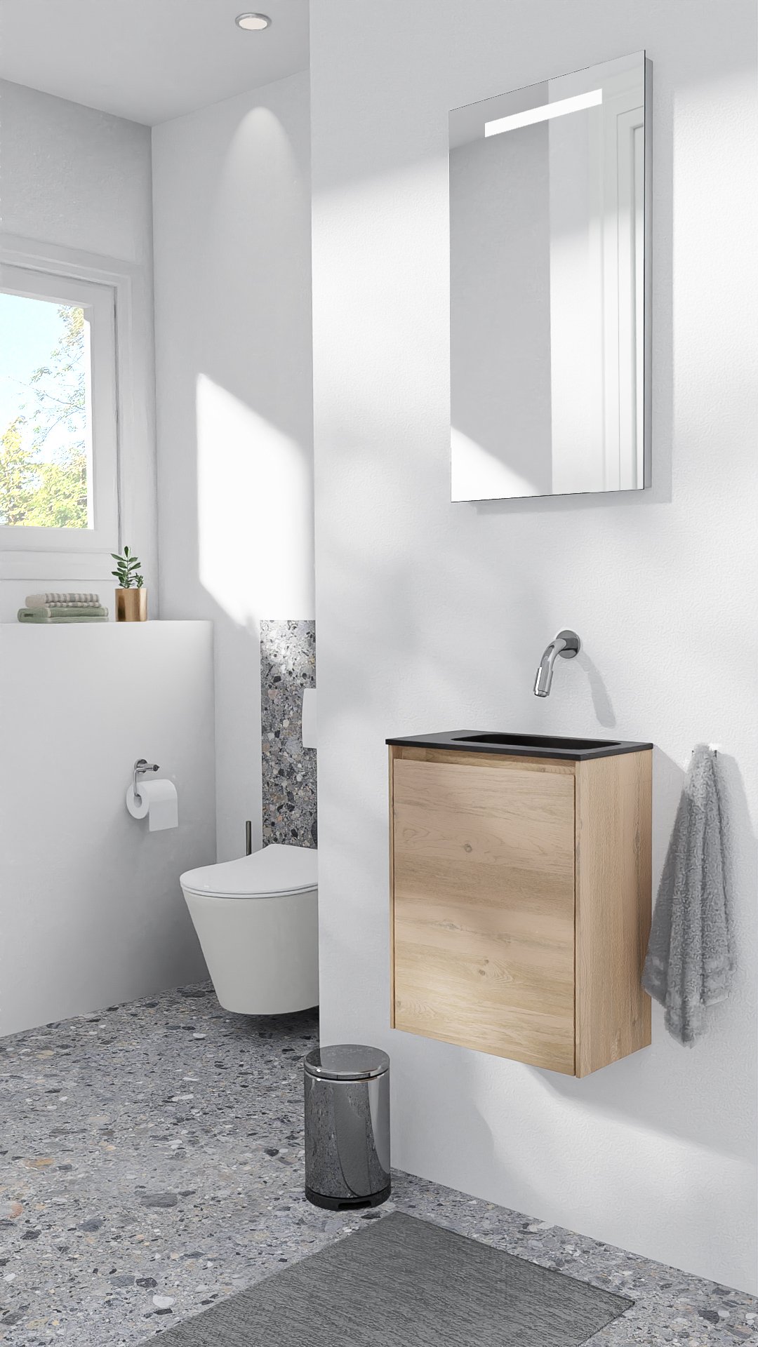 Storke Edge meuble wc suspendu 40 x 22 cm chêne brut avec Fina plan vasque en quartz mat