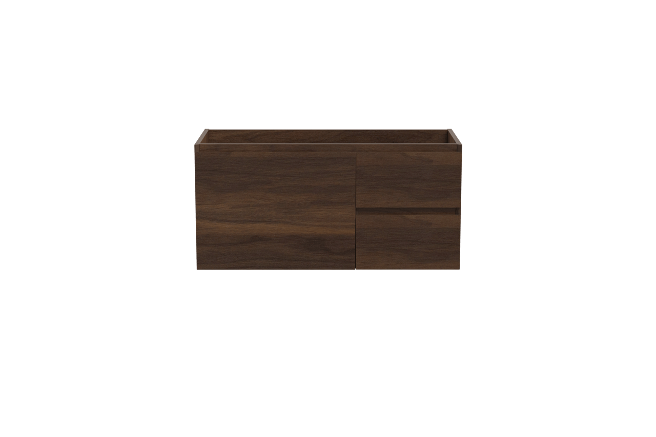 Storke Edge zwevende wastafelonderkast 100 x 46 cm asymmetrisch links notelaar 4 lades