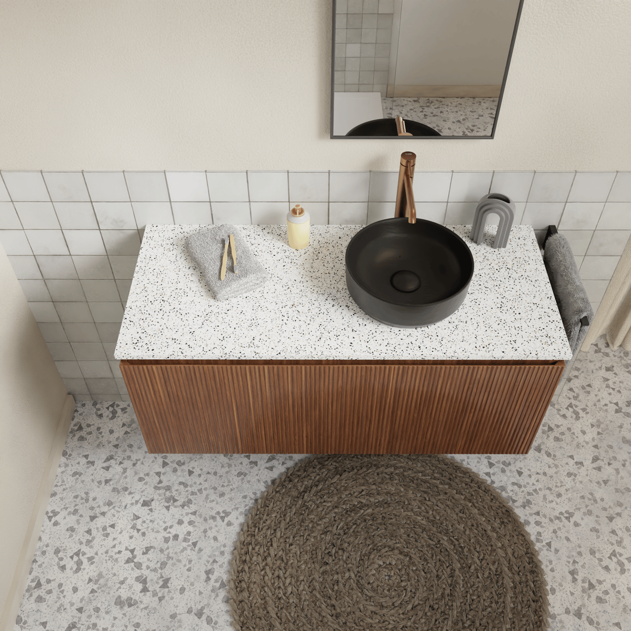 Storke Ribs meuble sous-lavabo suspendu 120 x 52 cm noyer 2 tiroirs