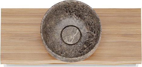 Balmani Life Edge Mini tablette 55 x 22,50 cm teck avec Bowl vasque à poser en marbre Dark Emperador