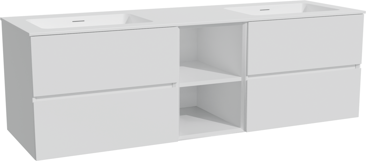 Storke Edge zwevend badkamermeubel 165 x 52 cm mat wit met Mata dubbele wastafel in solid surface mat wit
