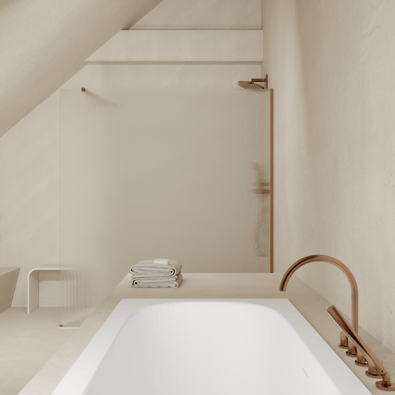 Balmani Modular Walk-In Dusche: 120 x 200 cm, Ribs, inklusive Coating, Profil Brushed Rosegold