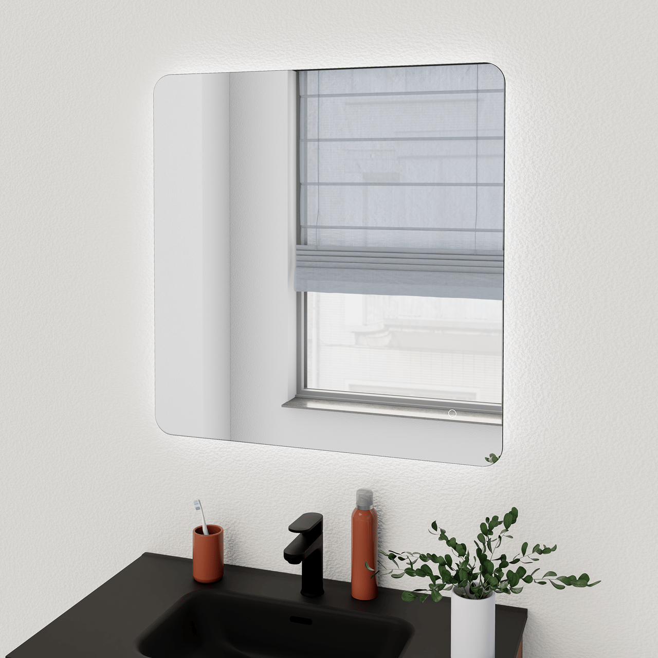 Linie Lux miroir coins arrondis lumineux 73 x 75 cm