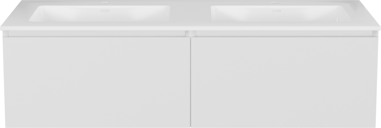 Storke Edge meuble salle de bains suspendu 130 x 52 cm blanc mat avec Bilia double vasque en marbre composite blanc brillant