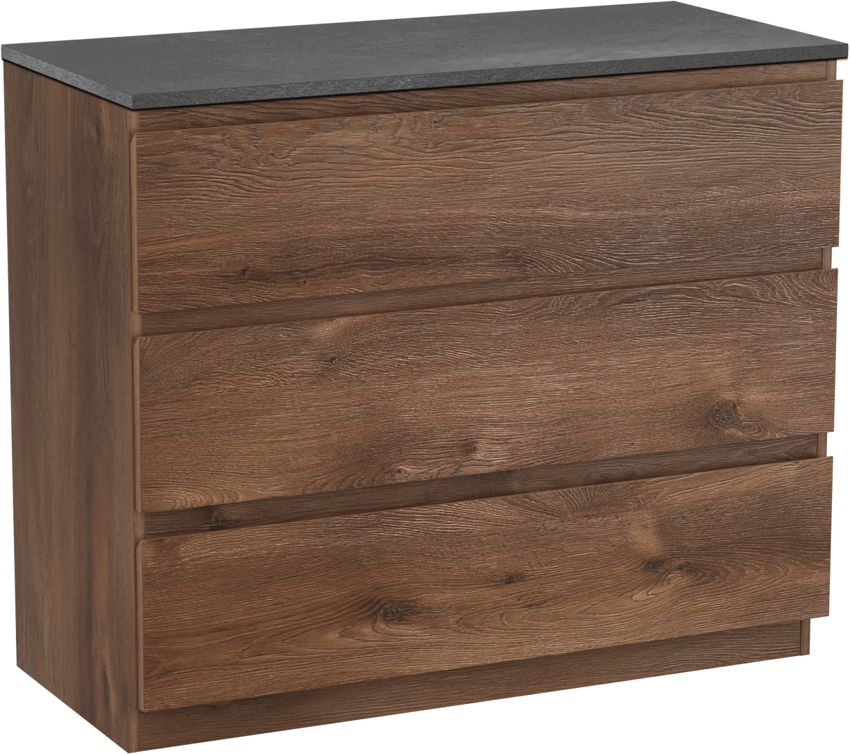 Linie Lado freistehendes Möbelstück Set: 100 x 46 cm, Braune Eiche, mit Lado Einzel- oder Doppel Waschtischplatte, Melamin Schiefergrau