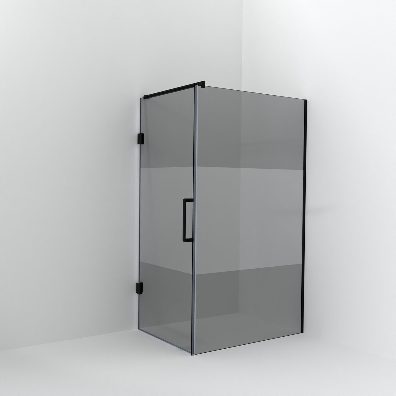 Balmani Modular Walk-In Dusche mit Tür: 120 x 200 cm mit Tür 90 cm, Rauchglas mit mattiertem Streifen inklusive Coating, Profil Schwarz matt